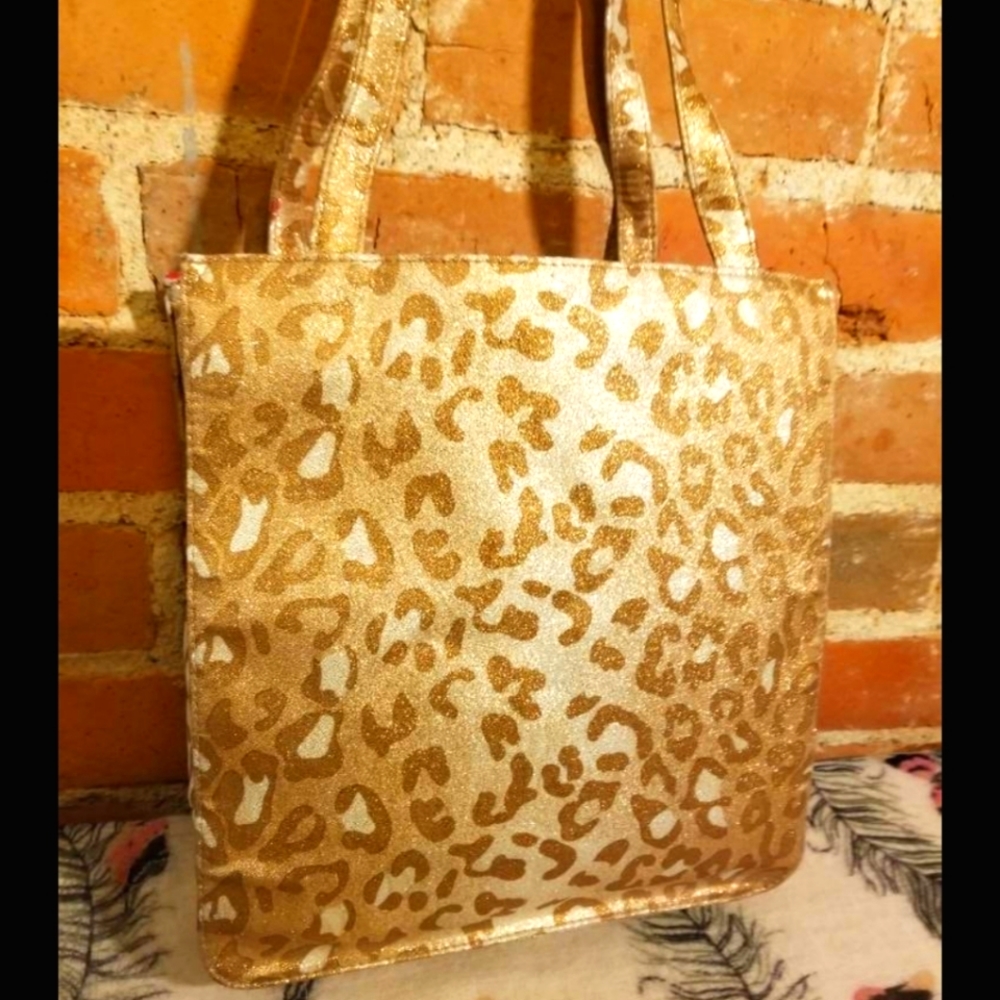 VINTAGE METALLIC CHEETAH PURSE GOLD SPARKLY LEOPARD ANIMAL PRINT Y2K GRUNGE PUNK